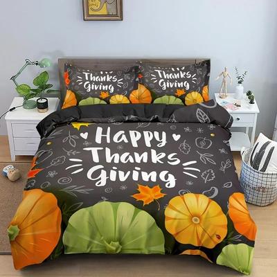 Luxuriöse Neue 3D-Druck Herbst Erntedankfest Bettbezug King Queen Cartoon Orange Kürbis Truthahn Bettwäscheset Ahornblätter