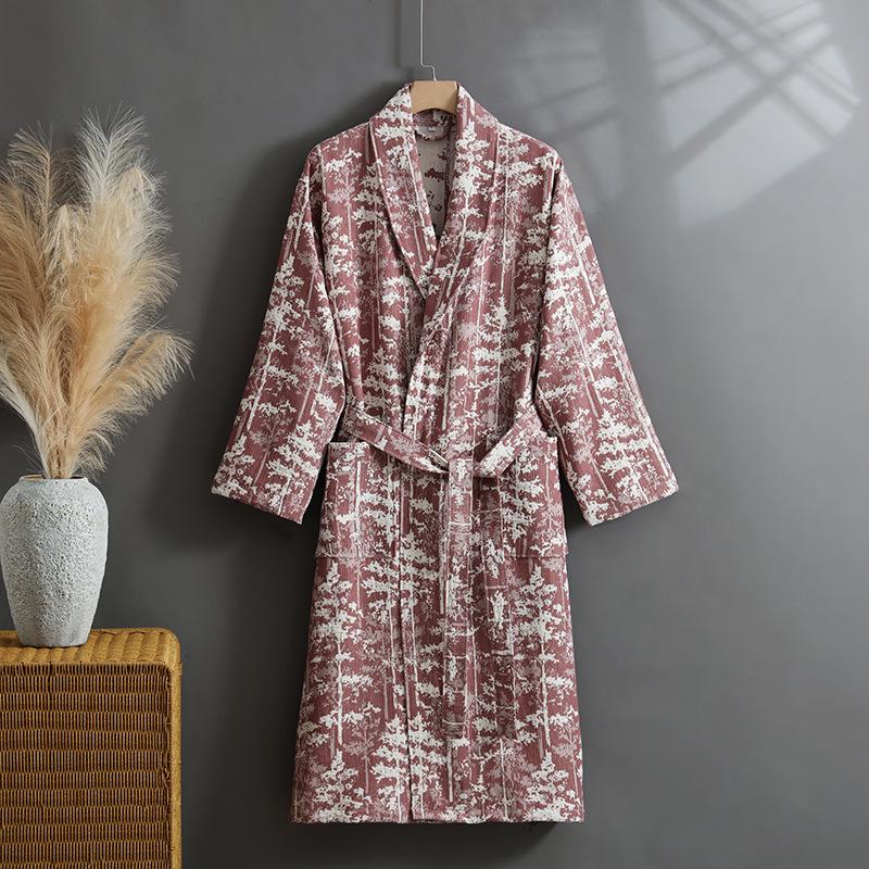 

Жаккардовый халат из чистого хлопка: Впитывающее, Быстросохнущее Юката для Пар - Домашняя одежда Класса А для Весны/Осени L