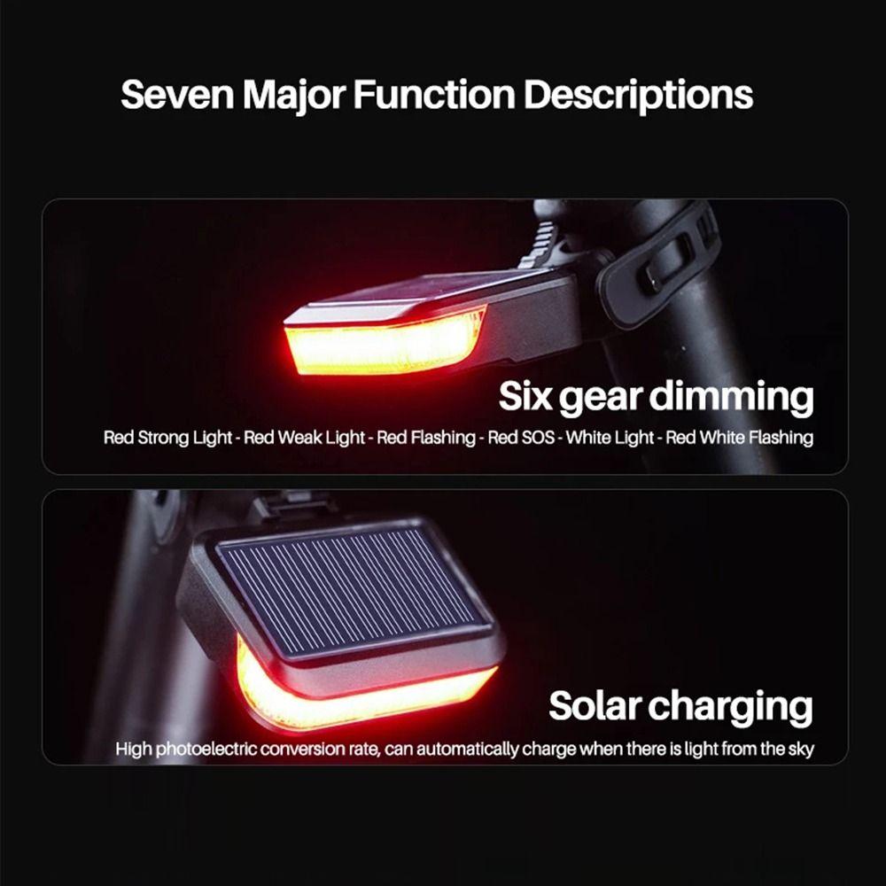 6 Gears LED Cycling Lamp Waterproof Solar Bicycle Rear Light  Mountain Road Bike