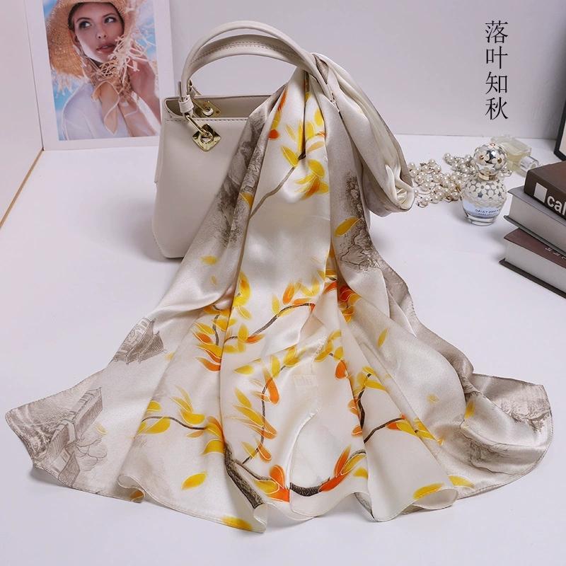 Chinese Ethnic Flower Style 100% Silk Scarves Shawls Long Silk Scarf 170*52Cm