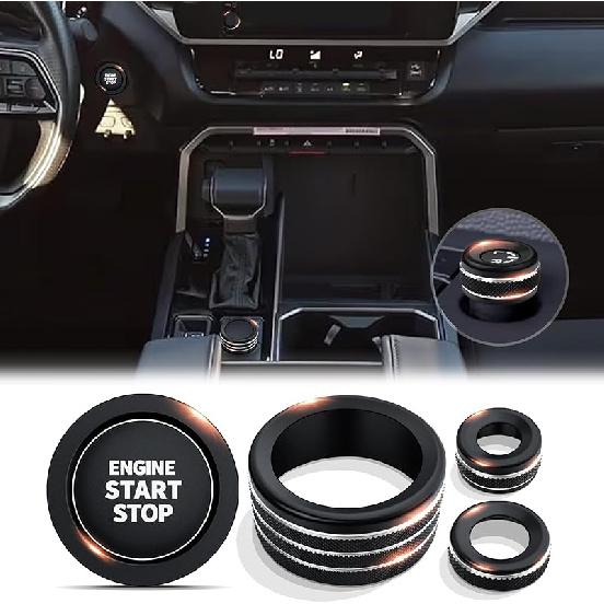 For Toyota Tundra -2025 2026 & Sequoia -2025 2026 Accessories, Aluminum Alloy Knob Cover Trim 5-Piece/Set (Red, Fit 14-Inch Display Screen) - Push 8-inch display screen