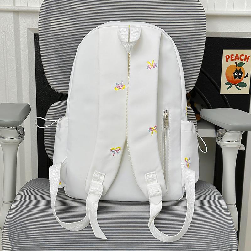 Backpack with Embroidered Bow Pattern for Teenage Girls Daily Use Cute Kawaii Style