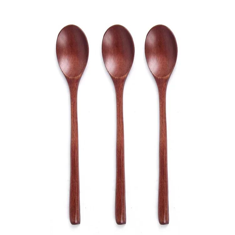 3Pcs Handmade Wooden Spoon Wrapped Wire Large Dessert Rice Soup Spoon Long Handled Kids Spoon Wood Kitchen Tool A