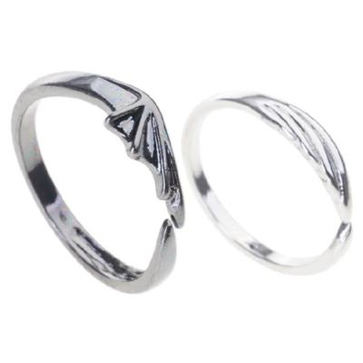 2Pieces Personality Angel Devil Wings Open Ring for Men Women Adjustable Gift