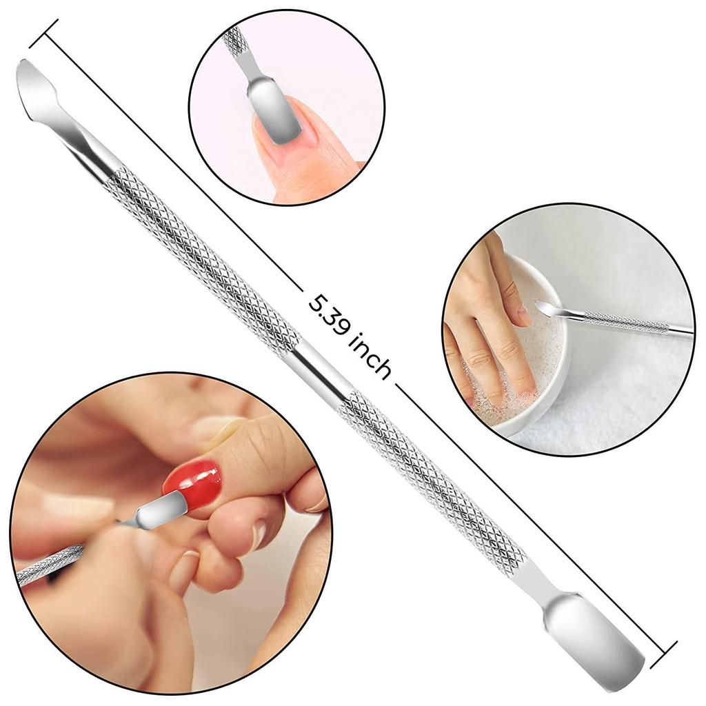 Stainless Steel Manicure & Pedicure Tool Set: Pusher, Blackhead Needle, Nail Cleaner & File