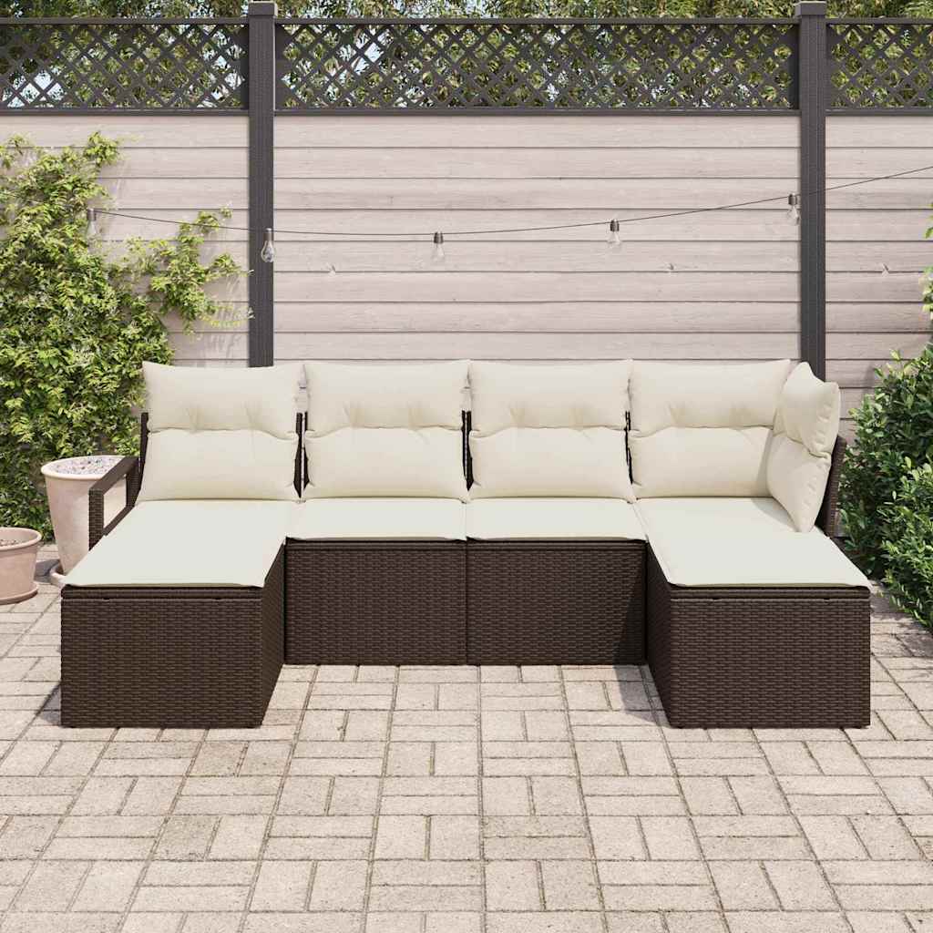 6 Piece Brown Poly Rattan Sofa Set with Cushions