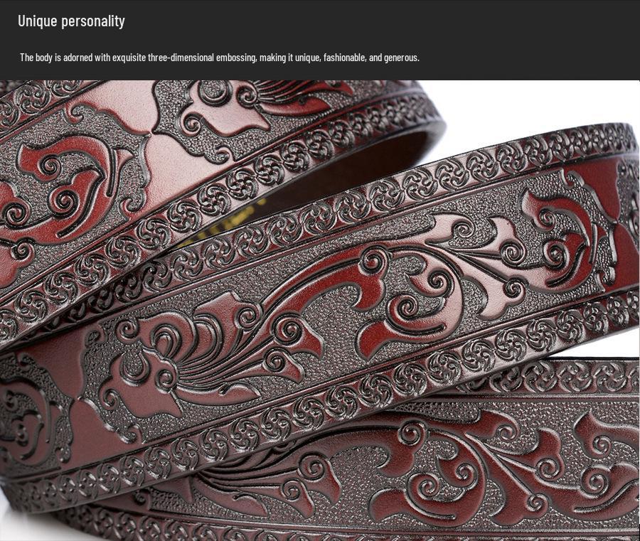 Personalized Men's Leather Belt for Jeans – Customized Carving Cowhide Belt Fashion Accessory