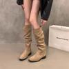 French Thick Heel Popular Suede Piled Boots Women's Shoes 2025 New Spring and Autumn Winter Versatile Thin Long Boots
