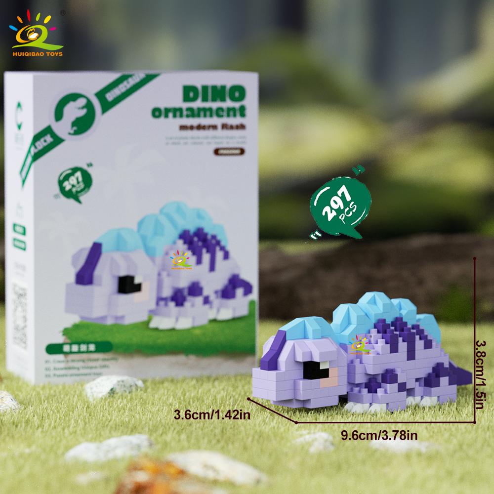 HUIQIBAO MOC Colorful Dinosaur Model Micro Building Block Triceratops Tyrannosaurus Diamond Brick Toy for Children Desk Decor.