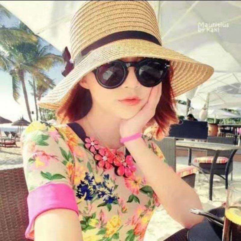 Strohhut Damen Sommer Sonnenhut Koreanische Version Modisch Strand Sonnenhut Großer Schirm Sonnenschutz UV-Schutz Faltbarer Strandhut