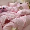 Cute Pink Heart Bedding Set Ins Nordic Embroidery Bed Sheet Set Of Four Pieces Home Luxury Duvet Cover Set For Girls
