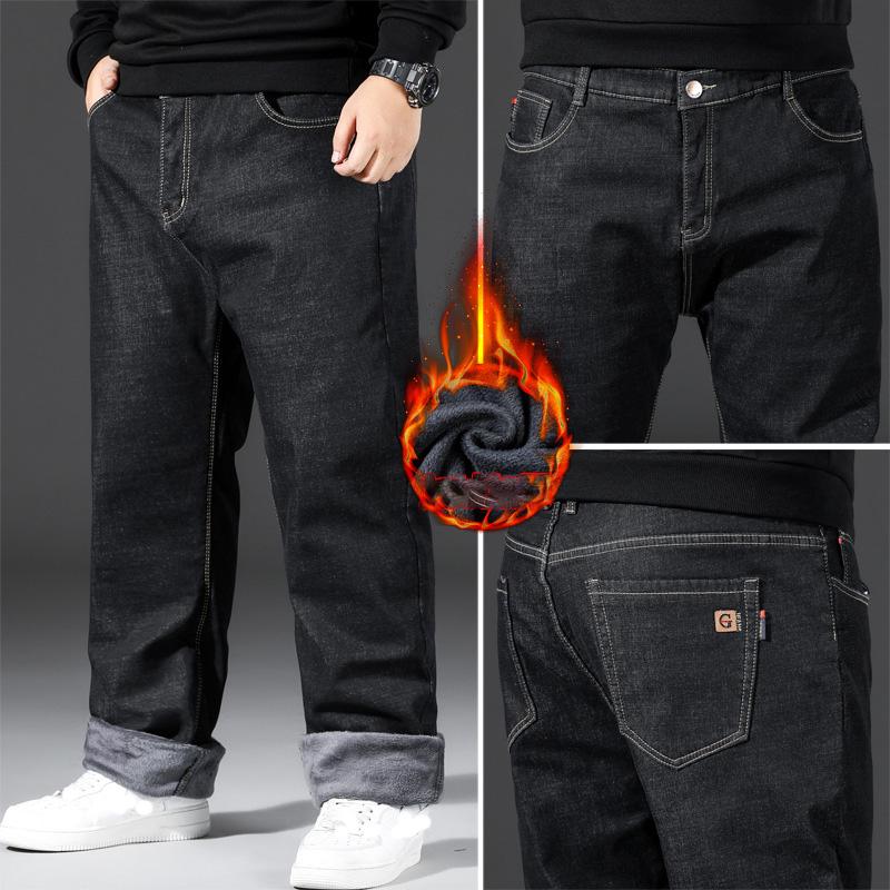 Größe 28-48 Herbst und Winter Neue Herrenjeans mit Übergröße und Samt, dick und mit erhöhter Elastizität, lockere Hose mit geradem Bein