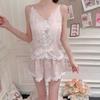 Summer Sexy V-neck New Suspender Shorts Lace Pajamas Women Sweet Ice Silk Cool Loungewear Pure Desire