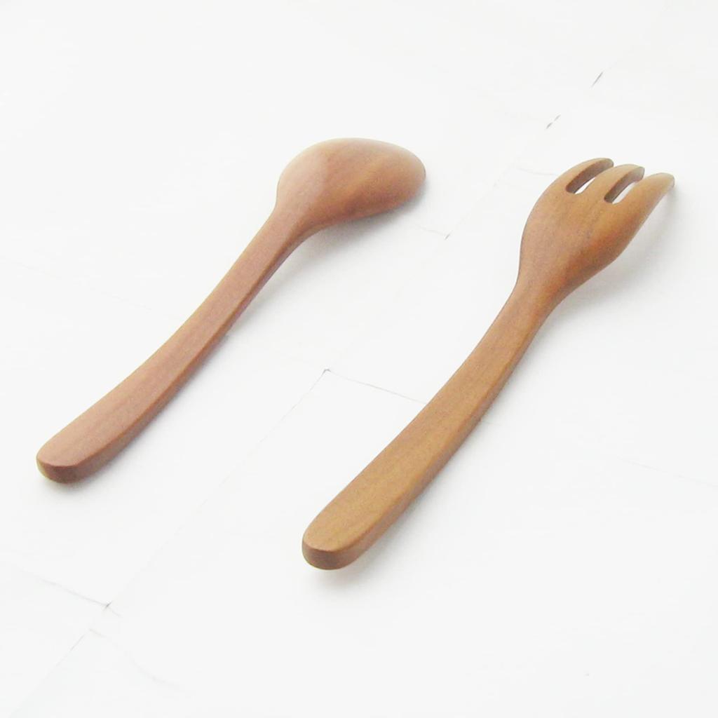 Nagao Sao Wood Spoon and Fork Wooden Set, Small,