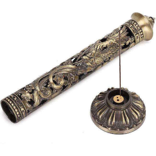 Incense Holder, Vintage Censer Long Incense Stick, Metal Bronze Backflow Smoke Incense Towel Holder, for Home Office Yoga Craft Buddhist Decoration