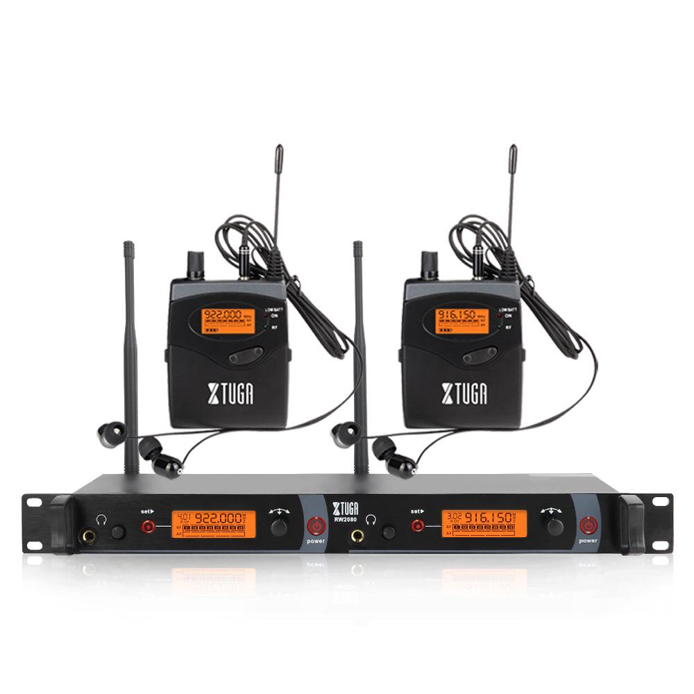 XTUGA RW2080 UHF Dual-Channel Wireless In-Ear Monitor System with Rackmount 2U Transmitter for Stage and Recording