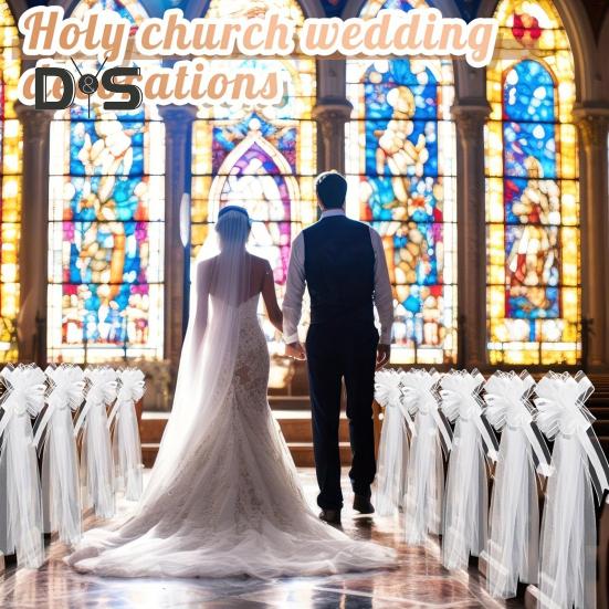 4ks Biela svadobná lavica Mašle Tyl Svadobné kreslo v kostolnej uličke Dekorácie na svadobnú recepciu na sprchovanie Dlhý tylový chvost