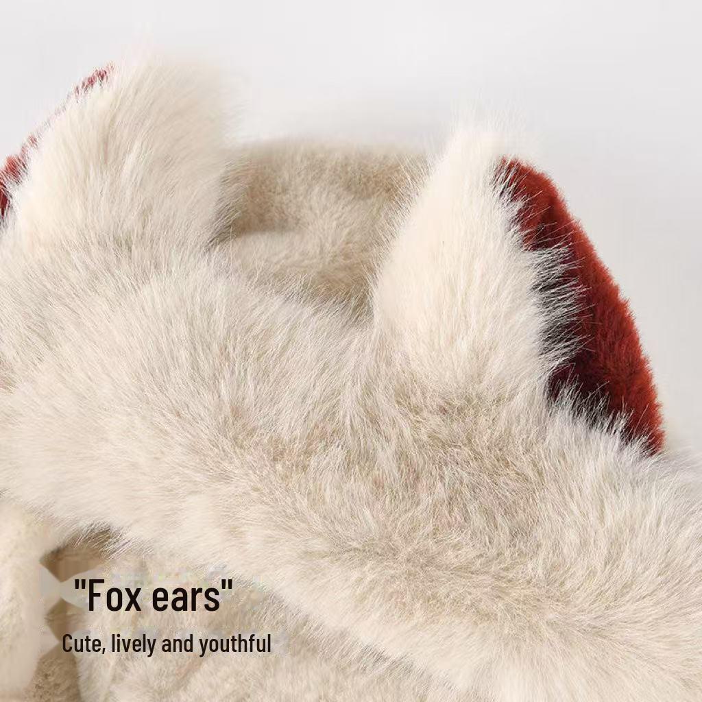 Damen Niedliche Pelzige Fuchsöhren Mütze und Schal mit Ohrenschützern - Winddichte Winter Radfahrausrüstung