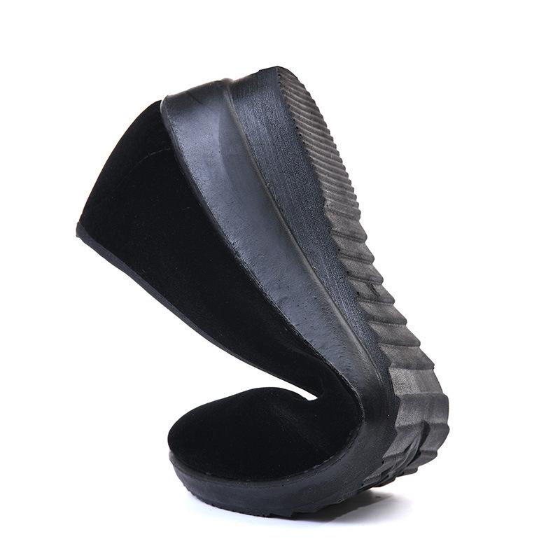 Black new suede wedge heel velvet wedge heel square dancing shoes professional hotel shoes