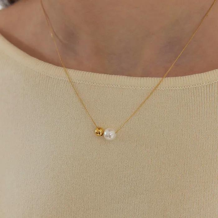 [925silver]Double pearl ball necklace
