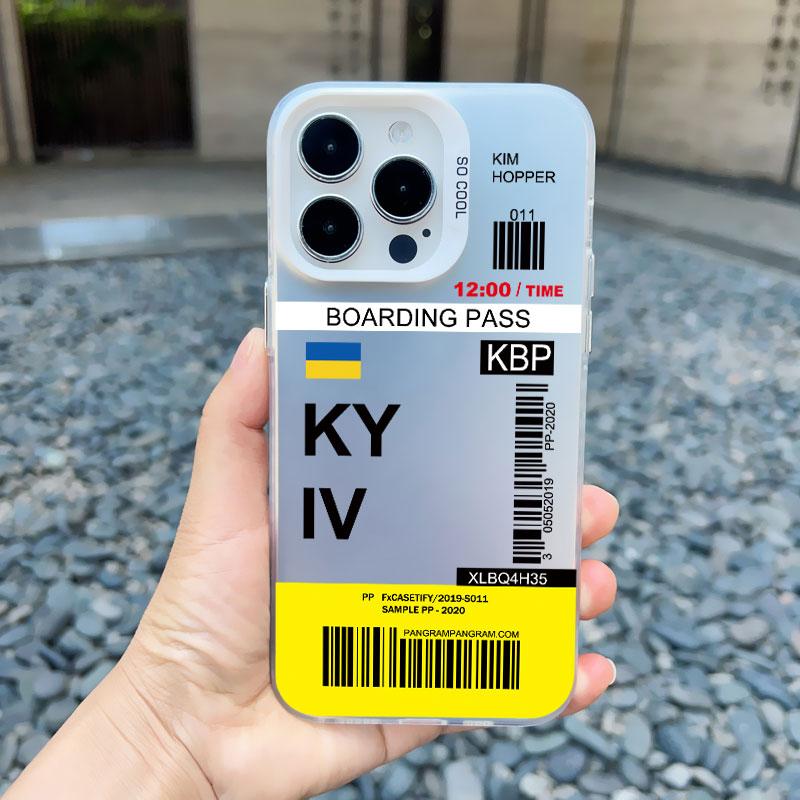 INS Fashion Design New York Seoul Tokyo Boarding Pass Ticket Phone Case for Iphone 15 13 12 14 Pro Max 11 Matte Laser Back Cover