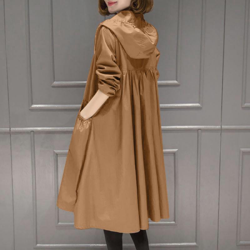 2025 Spring/Autumn Korean Style Mid-Length Over-the-Knee Trench Coat with Lining - Loose Fit, Plus Size
