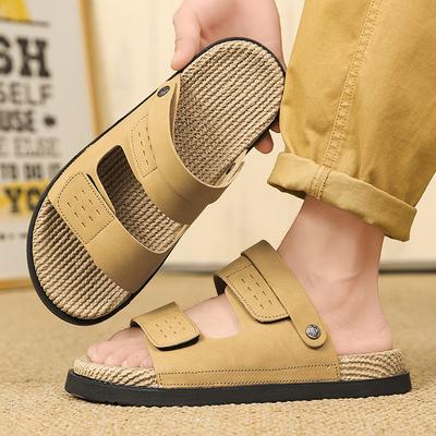 Fashion Fashionable Thick Soled Comfortable Men's Slippers Beach Vacation Casual Sandals Outdoor Non Slip Soft Leather Dual-use Slippers