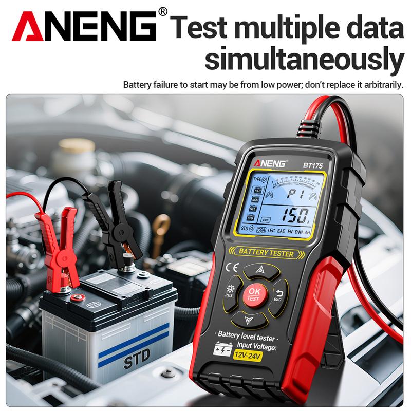12V 24V Car Lead-Acid Battery Tester Analyzer Auto Load Test ANENG BT175 50~ 1999CCA Charging Circuit Loads Diagnostic Tools