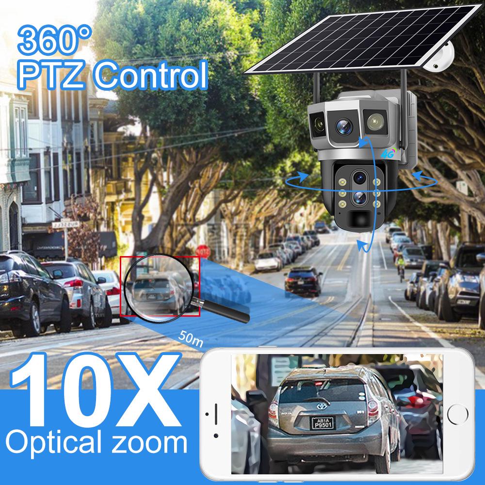 360° Solar Wireless Camera with 10x Zoom & Three-Screen Monitoring for Day/Night Full-Color Outdoor Use