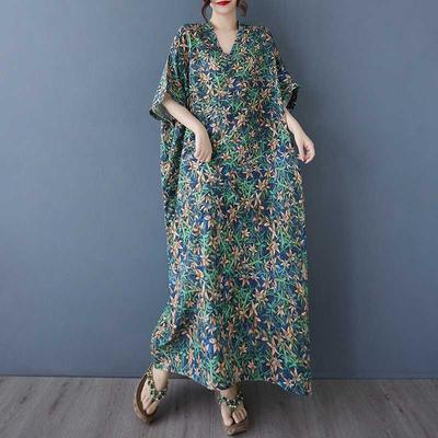 Women's Vintage Long Dress with Cotton and Linen Patterns