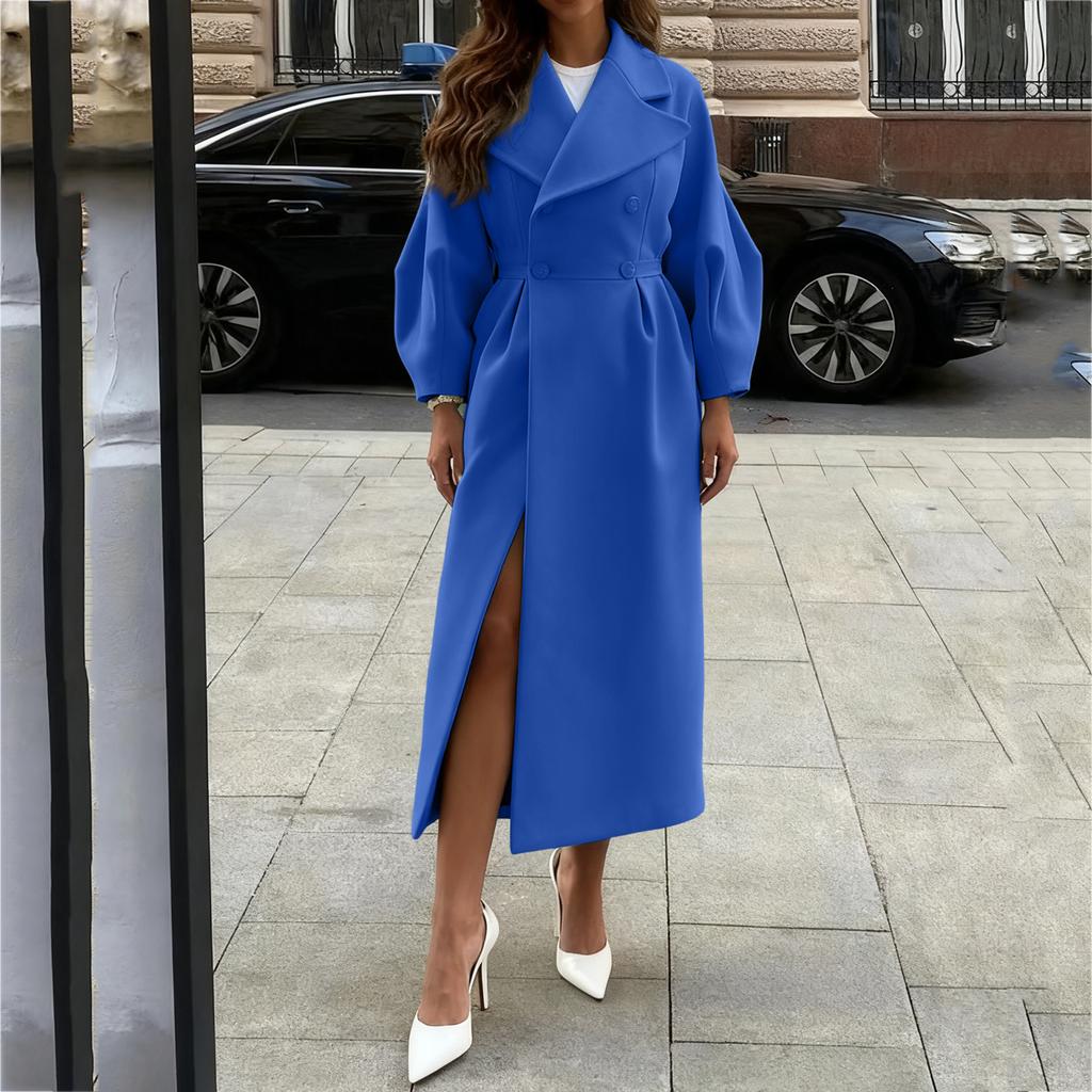 Women's Fashionable Retro Court Long,sleeved Wool Coat With Large Lapel