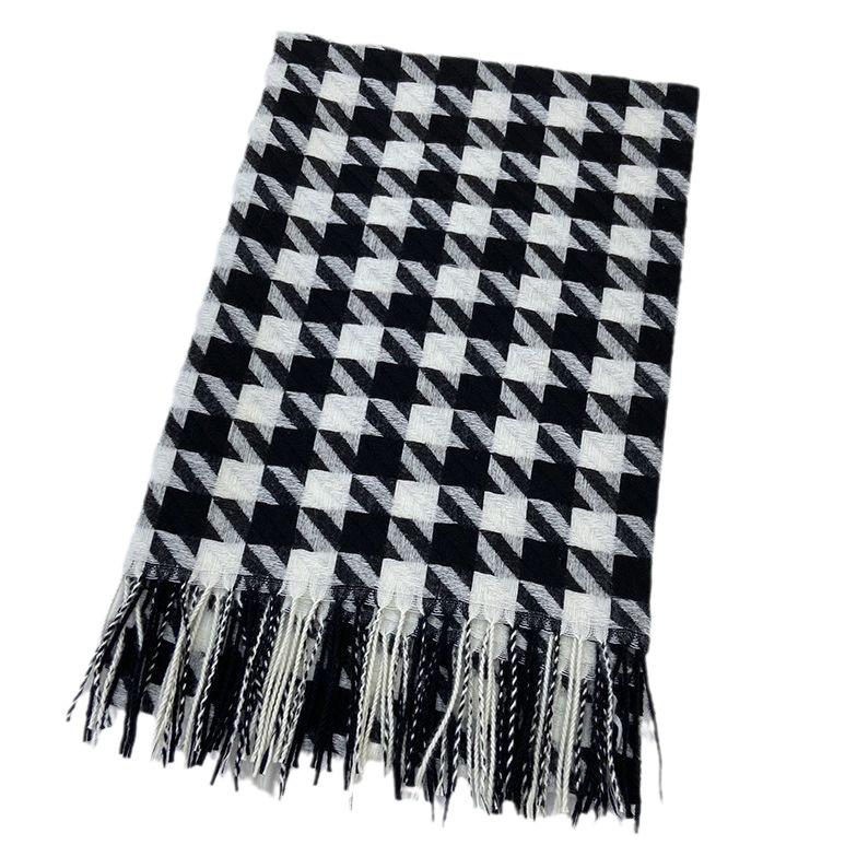 Women's Medium-Length Houndstooth Scarf - Warm, Sweet Style, Imitation Cashmere, Tassel Snood, Thick Shawl