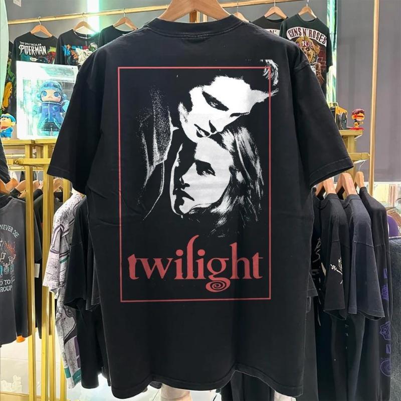 Twilight: Lunar Eclipse Bella Edward Retro T-shirt for Men and Women Summer New Y2K Harajuku Style Retro Casual T-shirt