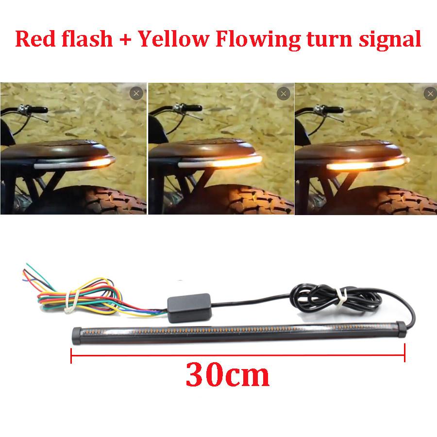 Neues geräuchertes schwarzes 30cm Motorrad Auto Rücklicht Lichtleiter zweifarbig gelb fließendes Blinker LED Motorrad Blinker