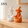 DIY Hand Painted Crafts 3D Printed Meditating Witch Figurine on Pumpkin Base, Minimalist Nordic Style Desk Decorations Halloween Autumn Desktop