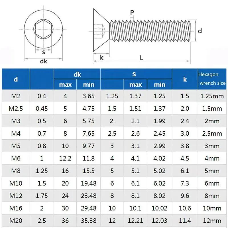 M2 M3 M4 M5 M6 304 Stainless Steel Screw Bolt Nut Washer Kit Countersunk Machine Screws Gasket Hex Allen Nuts Set Assortment