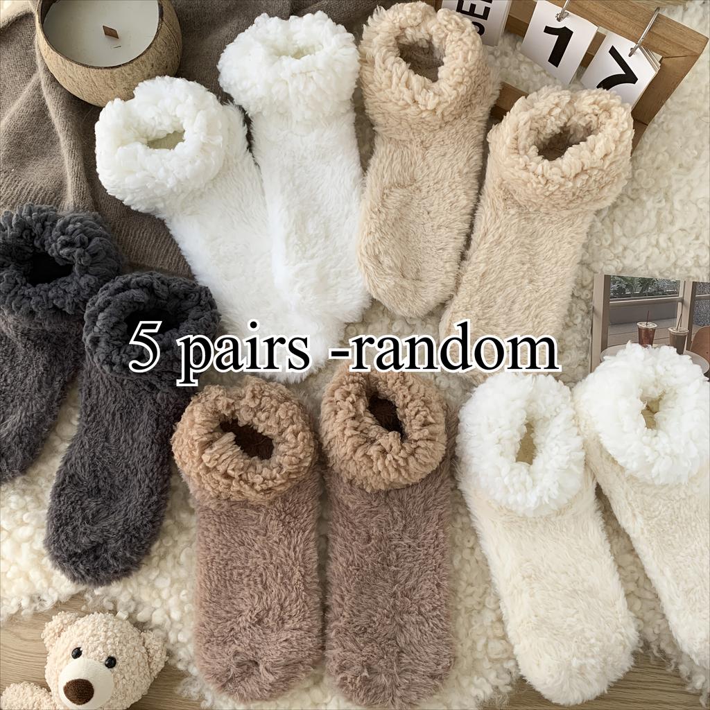 3/5 pairs of women's coarse wool socks, winter thickened warm socks, and women's socks for home sleep to warm feet