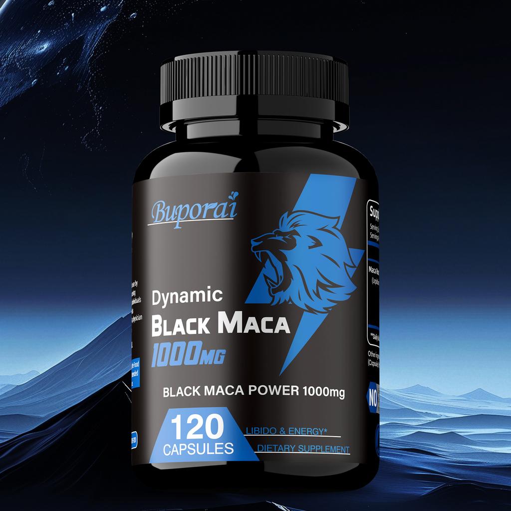 Černá maca kořen, 1000 mg, zvyšuje energii, poskytuje energetickou podporu, podporuje imunitní systém, veganský, vhodný pro dospělé.