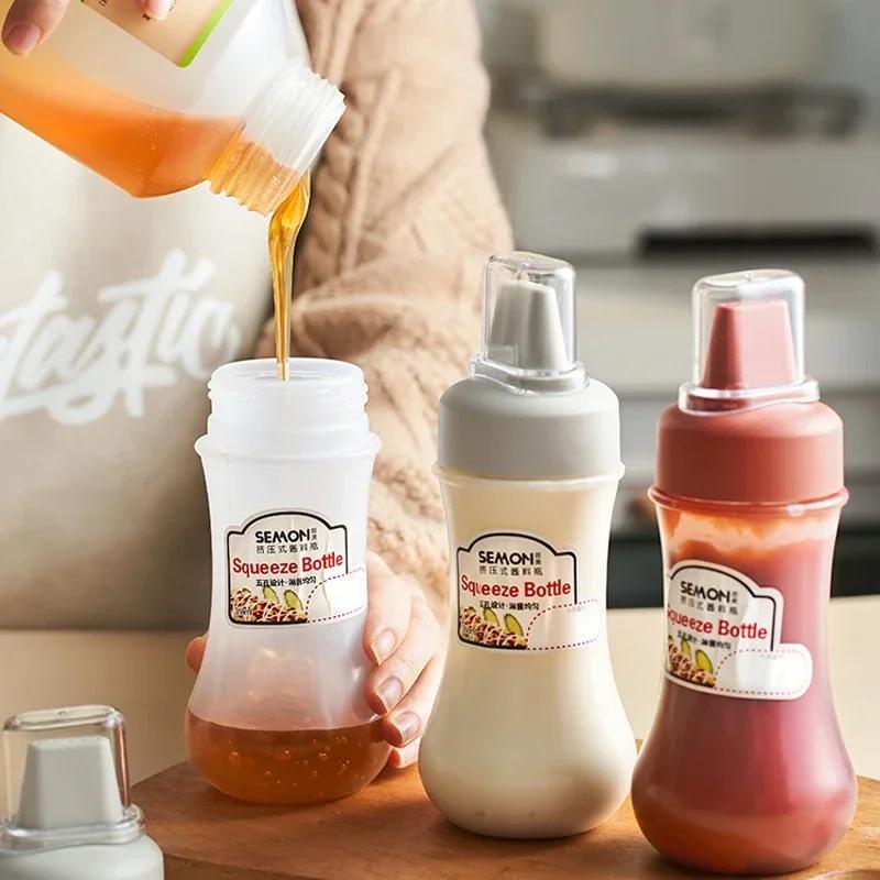 5 Löcher Quetschflasche für Soße, nachfüllbarer Gewürzbehälter, Restaurant-Honigspender, Ketchup, Marmelade, Salatdressing-Flasche, 350 ml