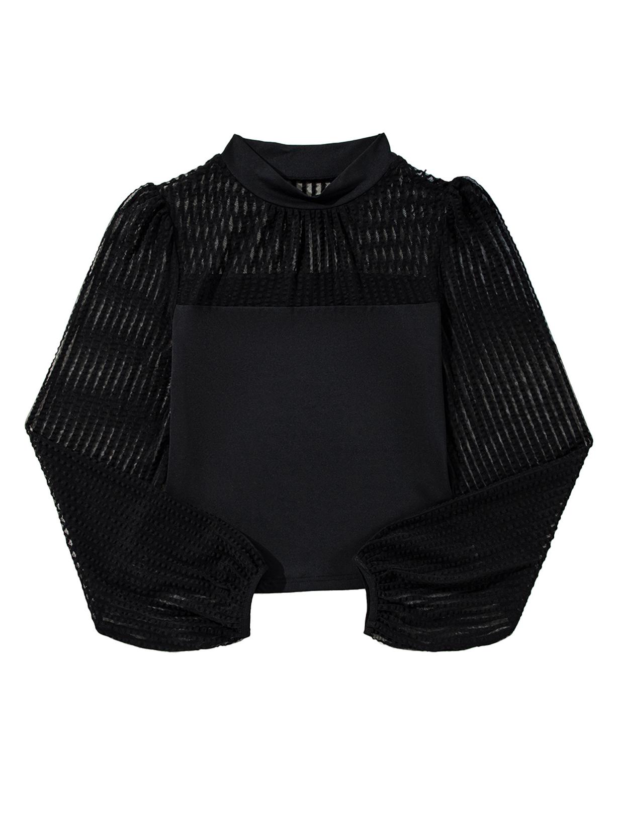 

Shiying Осенний пуловер из шифона с сетчатыми вставками - Женская европейская и американская модная блузка с длинным рукавом. Small чёрный