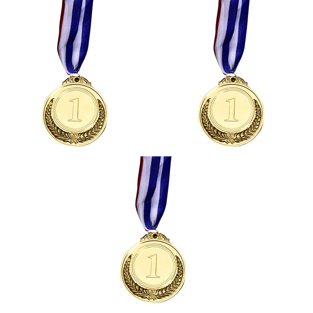 1-3pcs 5cm Gold Silver Bronze Metal Award Children Medal Winner Reward Football Competition Prizes with Neck Ribbon for Outdoor