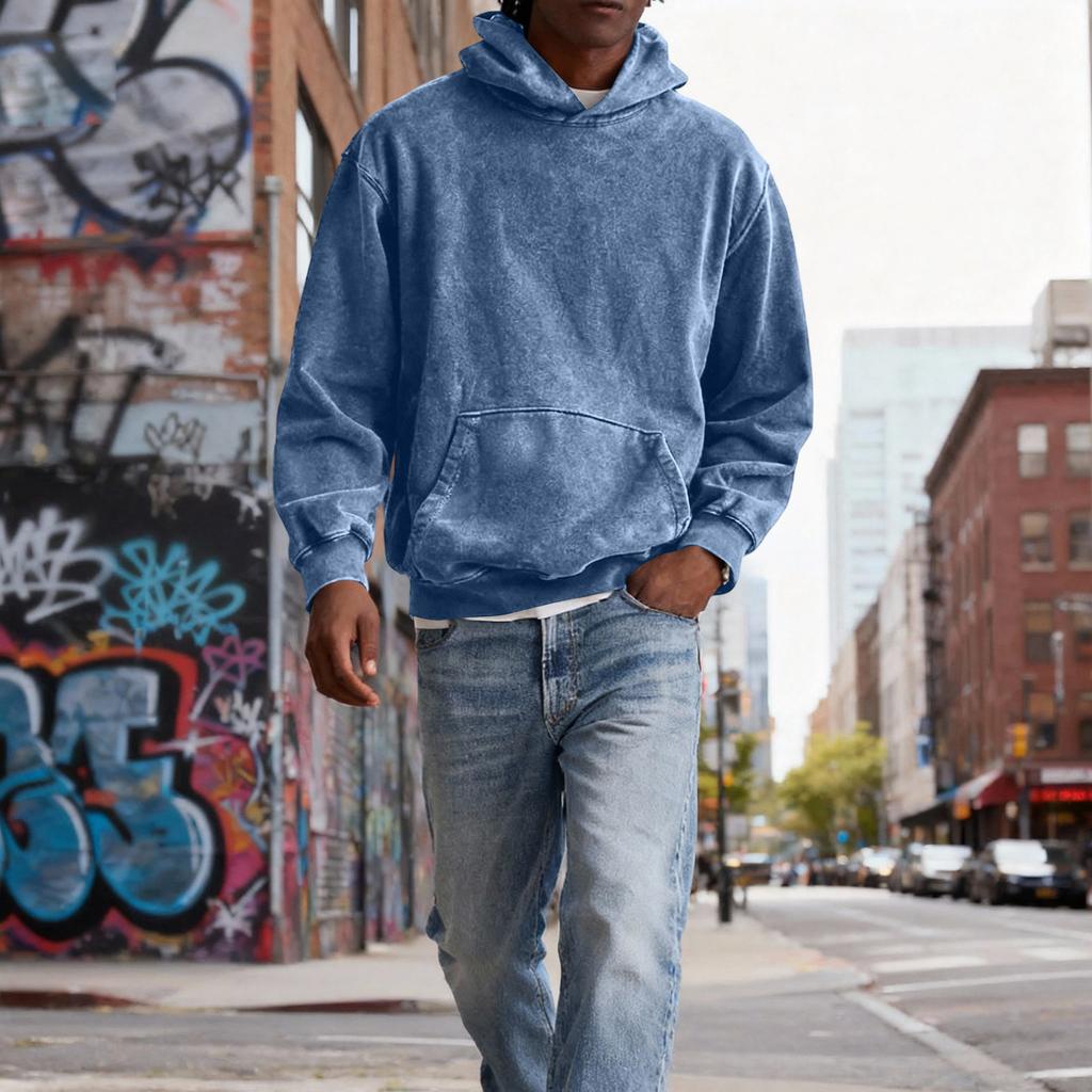 Men Hooded Pullover With Pocket Long Sleeve Fleece Sweatshirt Workout Tops Fall Fashion Hoodie