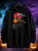 Unisex Hoodie, Halloween, Pumpkin Train And Bat Moon Graphic, Pullover Sweatshirt, Casual Streetwear, Autumn Winter Party Wear, Front Pocket And Draws