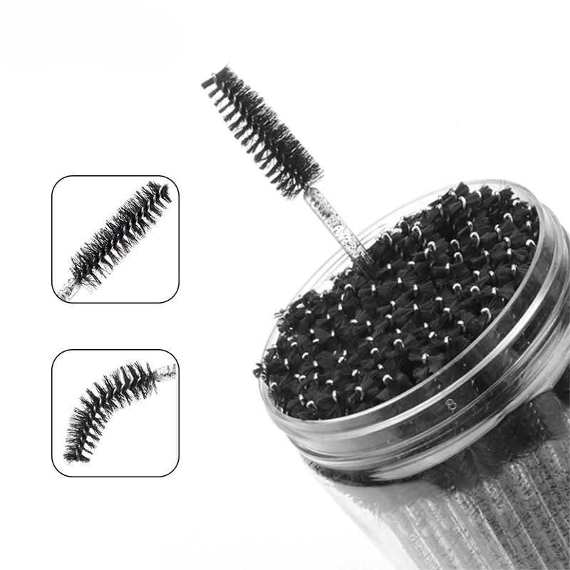CNKESS 50Pc bags/cans Disposable Eyelash Extension Mascara Wand Glitter Micro Lash Brushes Spoolie With Container Case Wholesale