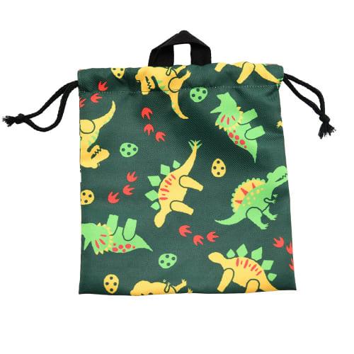 Yakusel Children's 3-Piece Apron Set with Storage Bag, Triangle Scarf, Drawstring Bag, Cooking Practice Apron, Size M, Dinosaur Design, Green, 50517