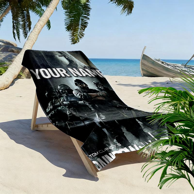 Custom Name Rainbow Six Siege Print Beach Towel, Large Soft Quick Dry Towel for Beach Camping Swimming