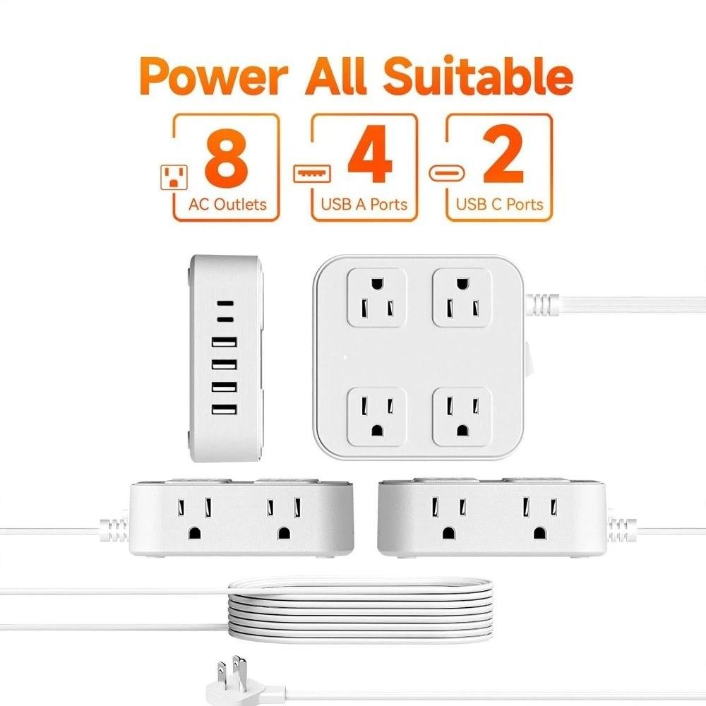 6 USB Ports 8 AC Outlets USB Ports Plug Strip Extender with Cable USB Charging Strip Phone