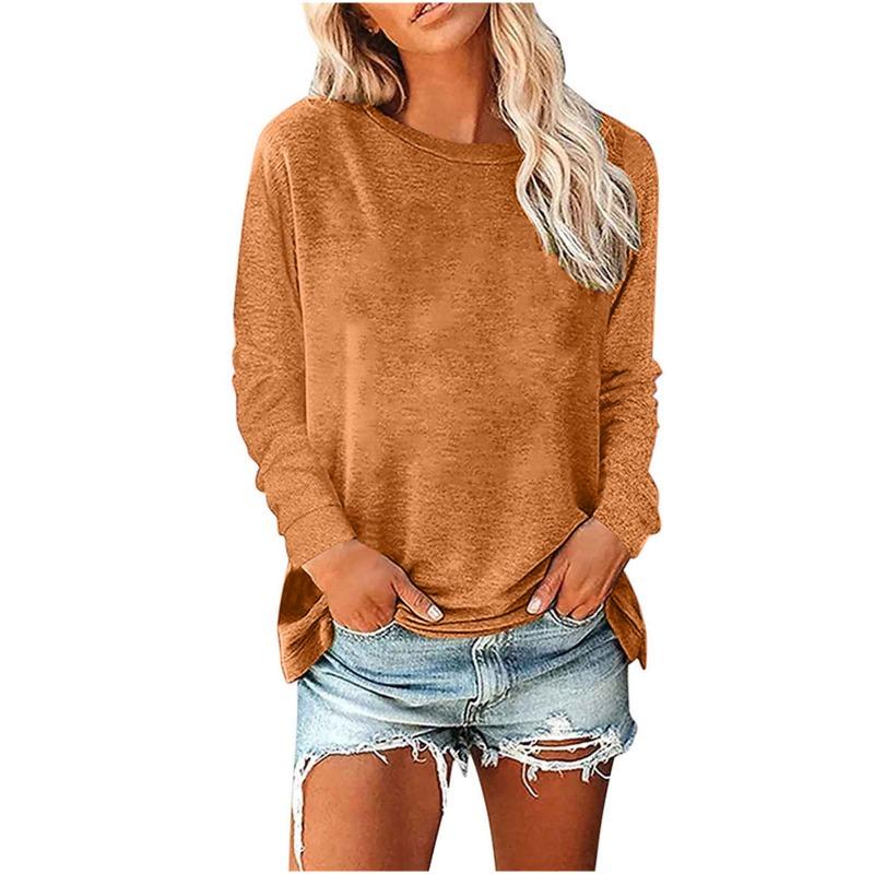 JPNTKY Women's Fashion Casual Solid Color Print O-Neck Long Sleeve Blouses & Shirts