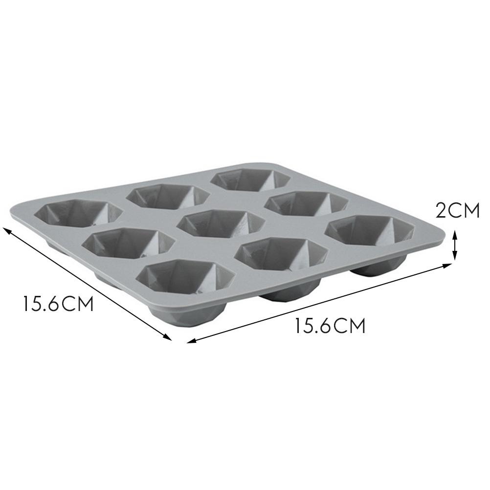 9 Cavity Diamond Silicone Cake Mold DIY Mousse Baking Pan for Dessert Grey