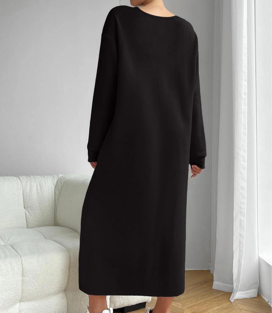 2025 Autumn/Winter Casual High-End Long-Sleeved Solid Color Round Neck Sweatshirt Dress
